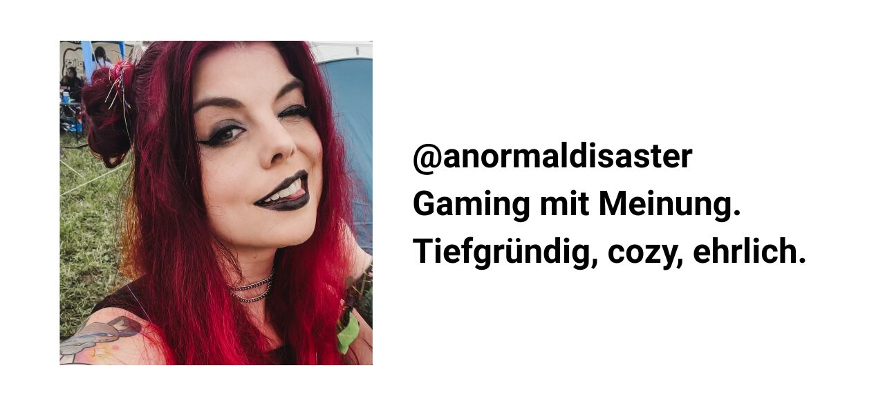 Logo anormaldisaster. Gaming mit Meinung. Tiefgründig, cozy, ehrlich.